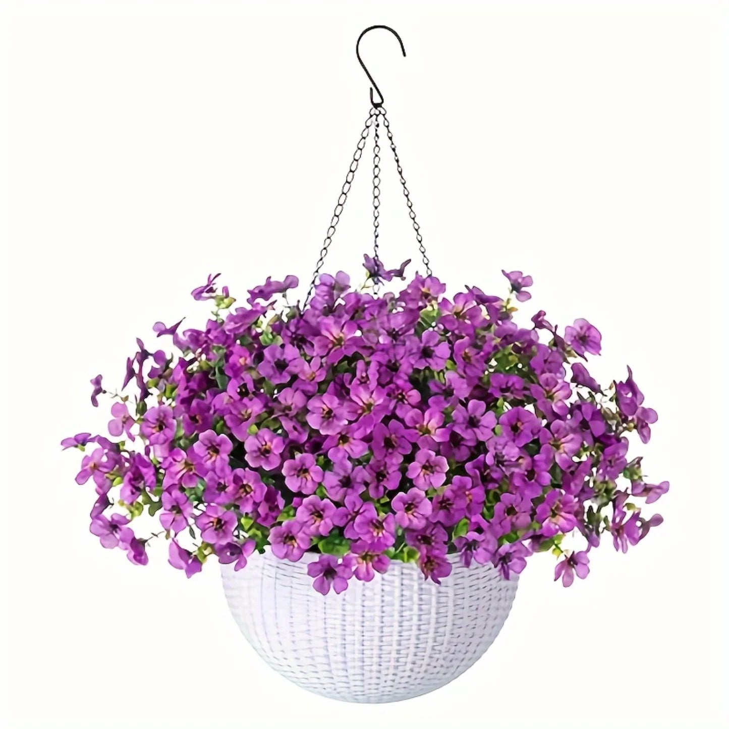 Fake Hanging Flowers With Basket -Artificial Flowers, Outdoor/Indoor Patio Lawn Decor, Artificial Hanging Plants For Wall, , Roo