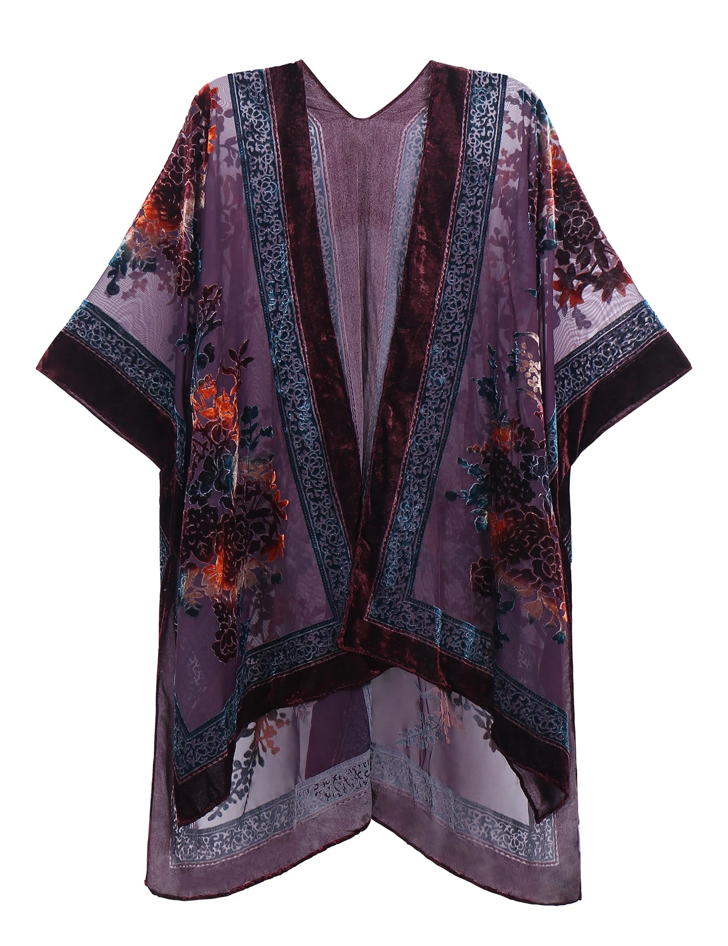 WeHello Bohemian burnt plush kimono Women's long Purple Tassel Beach Cover-up Holiday Casual Cardigan Shawl JYPF-20