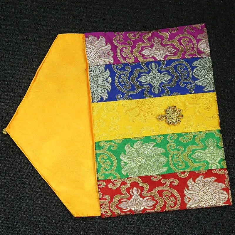Colorful Buddhist Scripture Storage Bag Organizer Handicrafts Embroidery Satin Button Bag Good Luck Tibetan Home Gift Decorative