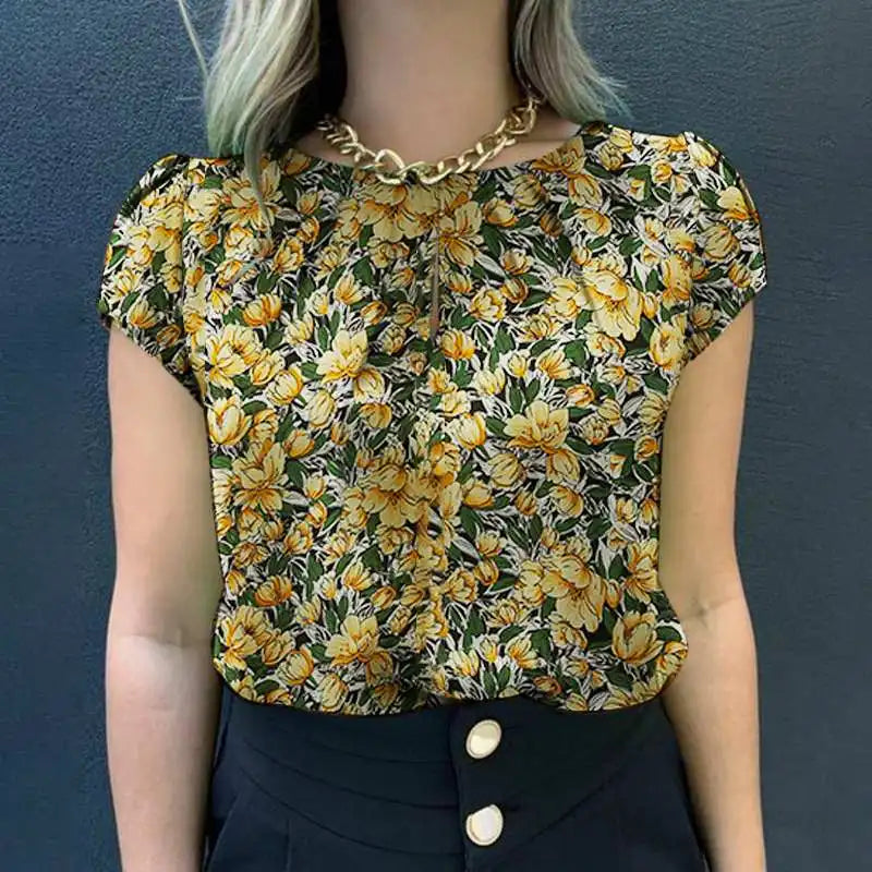 Retro Printed Blouse Women Stylish Shirt Summer Tunic Tops Short Sleeve Beach Party Blusas Bohemian Causal O Neck Chemise