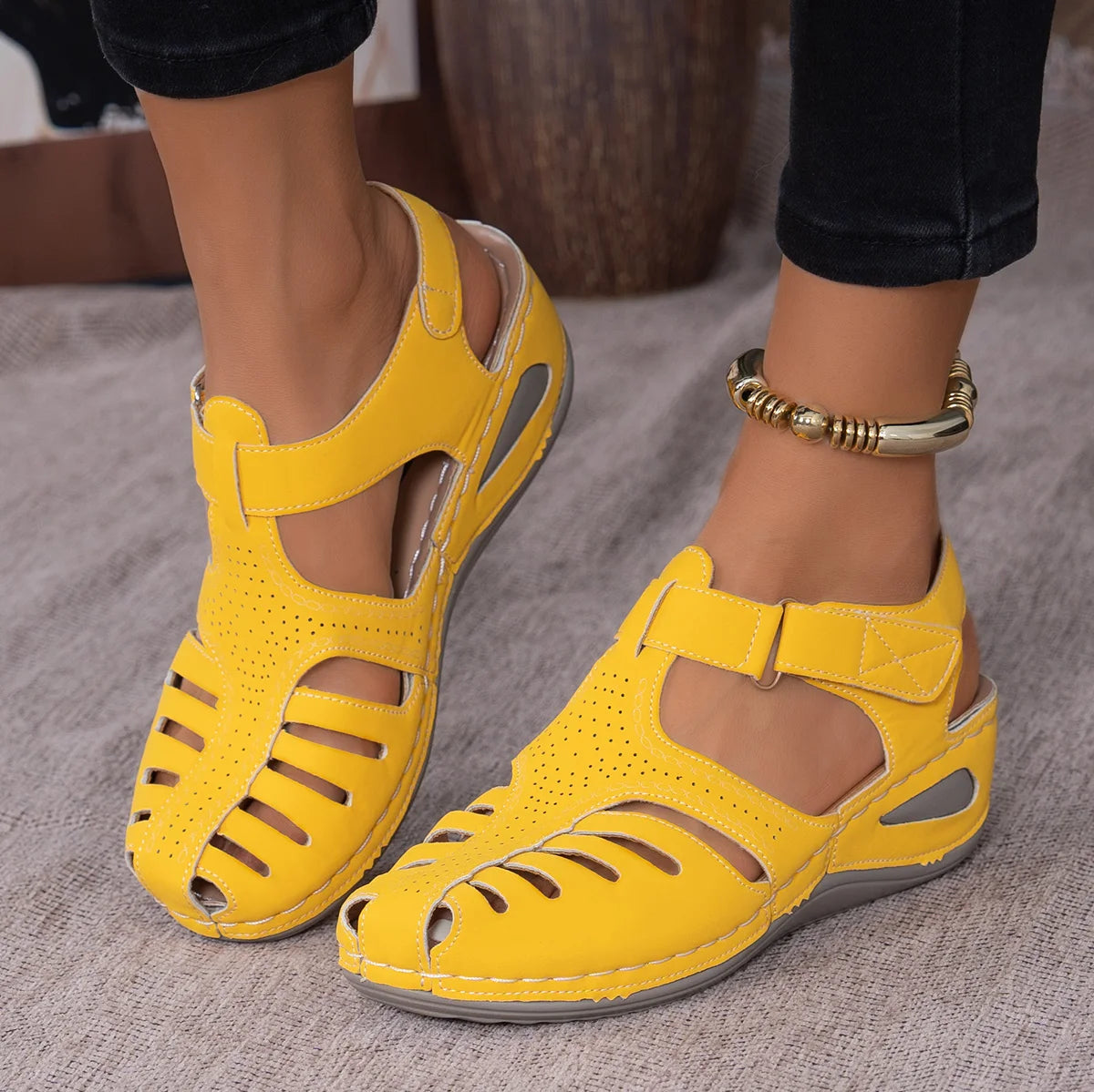 2025 New Women's Peep-Toe Ankle Strap Sandals Summer Block Heel Fashion Shoes 11 Colors Available