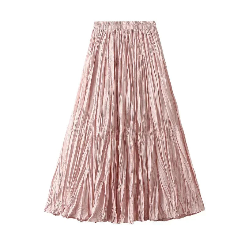 Light Luxury Irregular Slimming Pleated A-line Skirt for Women High Waist Solid Color Loose Fashion Skirts Casual Spring New