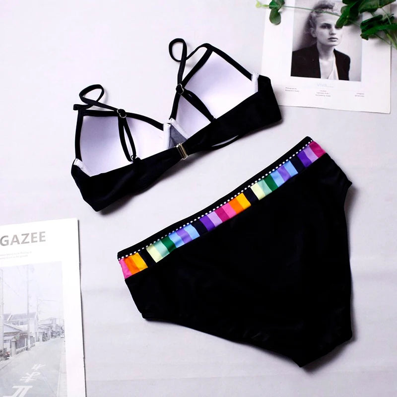 Black And Blue Print high-Waist Bikini Sets Swimsuit Women Sexy Lace Up Two Pieces Swimwear 2023 New Beach Bathing Suits