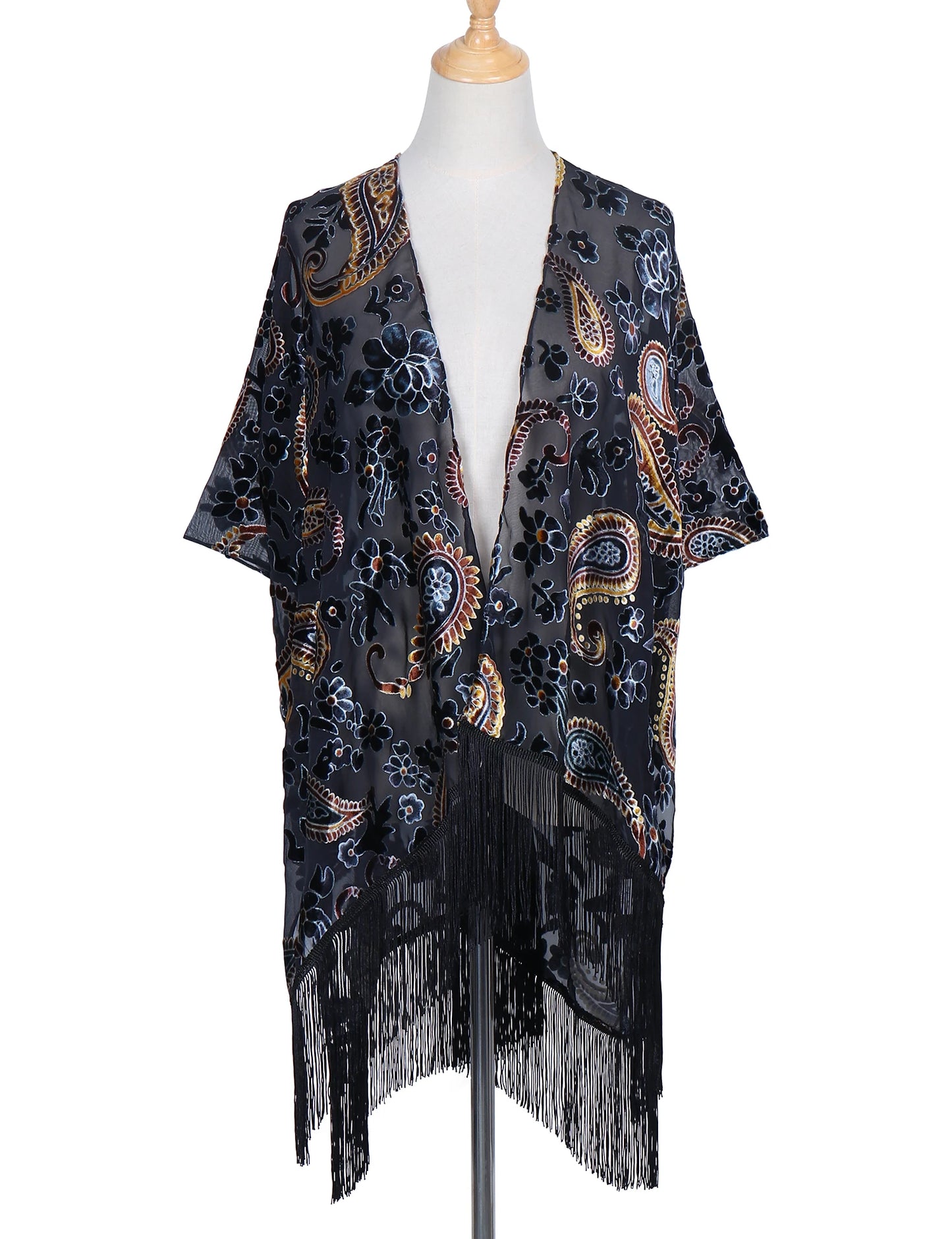 WeHello Bohemian burnt plush kimono Women's long Purple Tassel Beach Cover-up Holiday Casual Cardigan Shawl JYPF-20