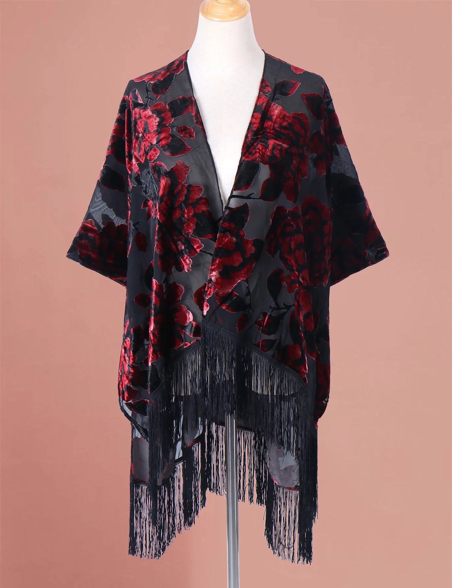 WeHello Bohemian burnt plush kimono Women's long Purple Tassel Beach Cover-up Holiday Casual Cardigan Shawl JYPF-20