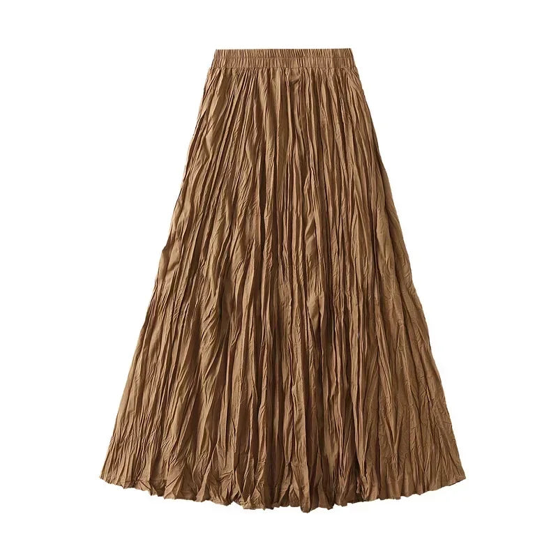 Light Luxury Irregular Slimming Pleated A-line Skirt for Women High Waist Solid Color Loose Fashion Skirts Casual Spring New