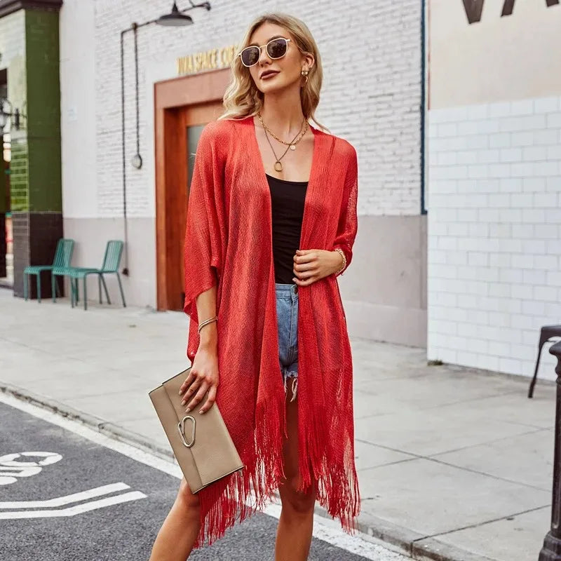 2025 Swimsuit Cover-ups Fashion Tassel Gold Bikini Beach Cover Up Sexy Beach Dress Tunics for Women Summer Wear See Through