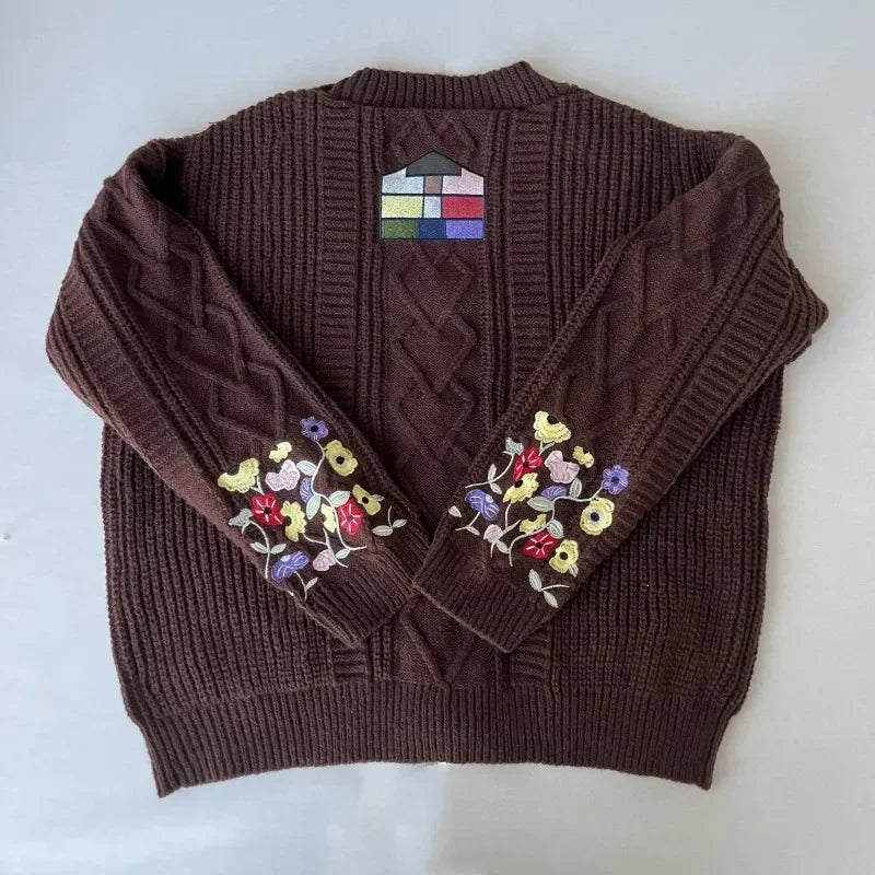 2025 Plus Size Eras Cardigan for Women Autumn Winter Flower Embroidered Knitted Sweater Y2k Girl Vintage Fashion Cardigans Tops