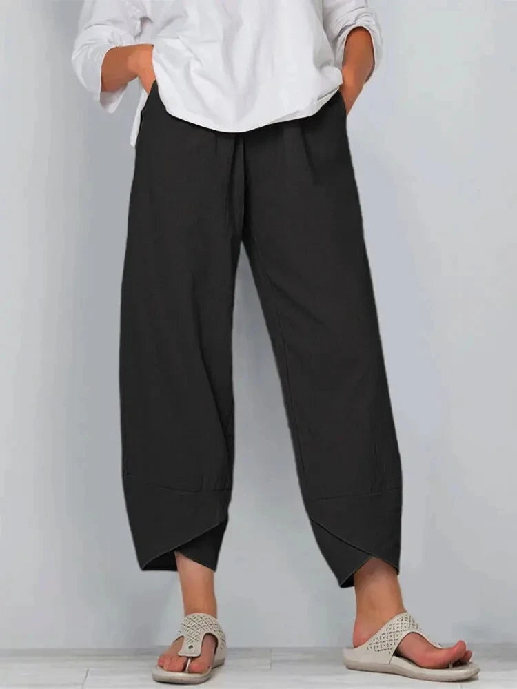 Vintage Print Women Pants Fashion Irregular Casual High Waist Elastic Waist Straight Loose Trousers Summer Lady Cargo Pantalon
