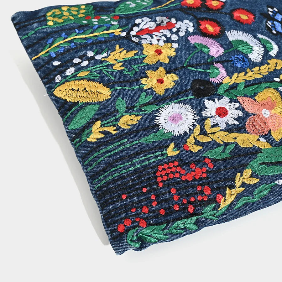 Embroidered Flowers Women Cowboy Shoulder Bag Fashion Chain Ladies Messenger Bags Denim Handbag Personality Trend Student Bag