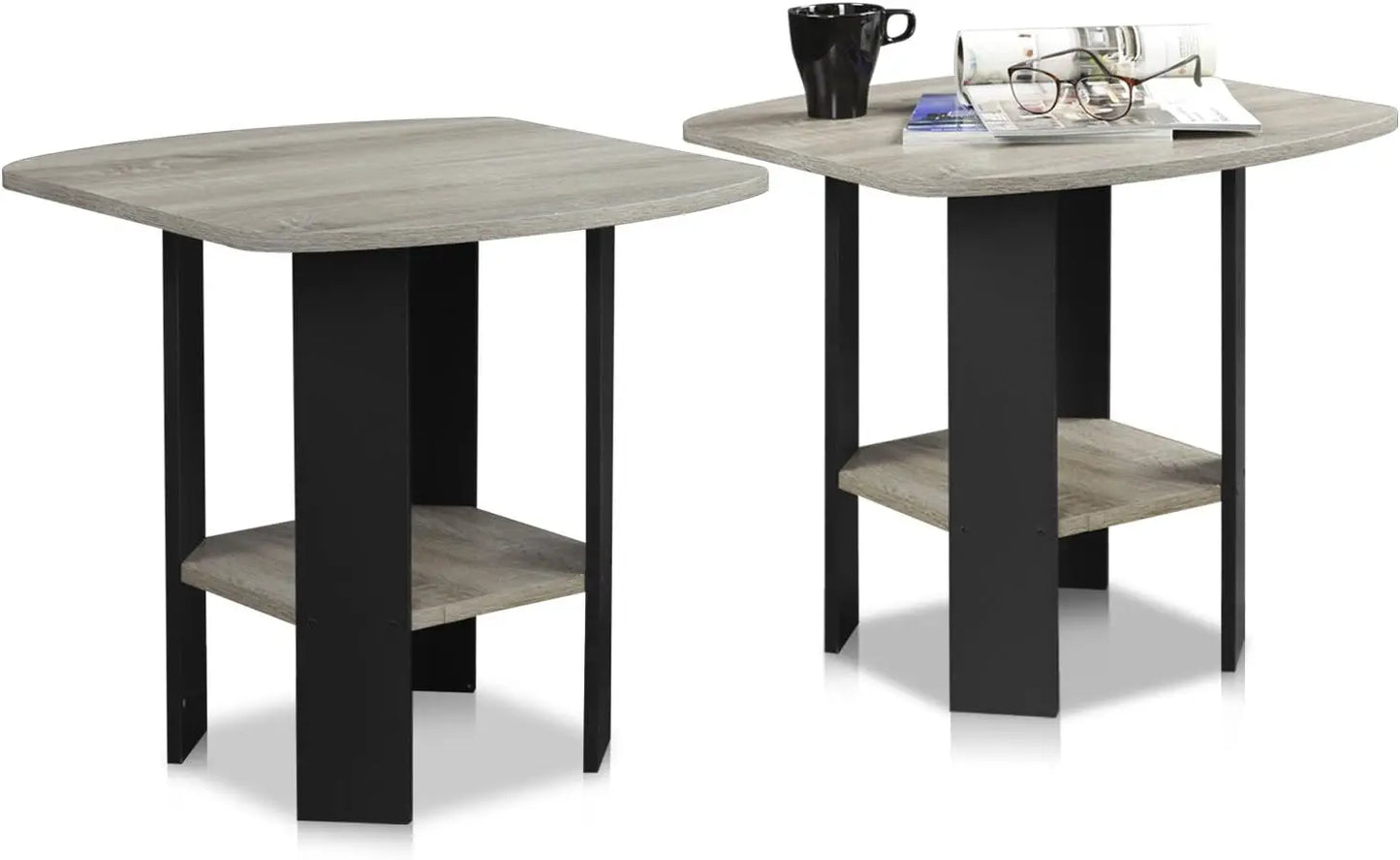 Simple Design End Table, 2-Pa, French Oak Grey/Bla