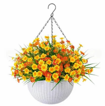 Fake Hanging Flowers With Basket -Artificial Flowers, Outdoor/Indoor Patio Lawn Decor, Artificial Hanging Plants For Wall, , Roo