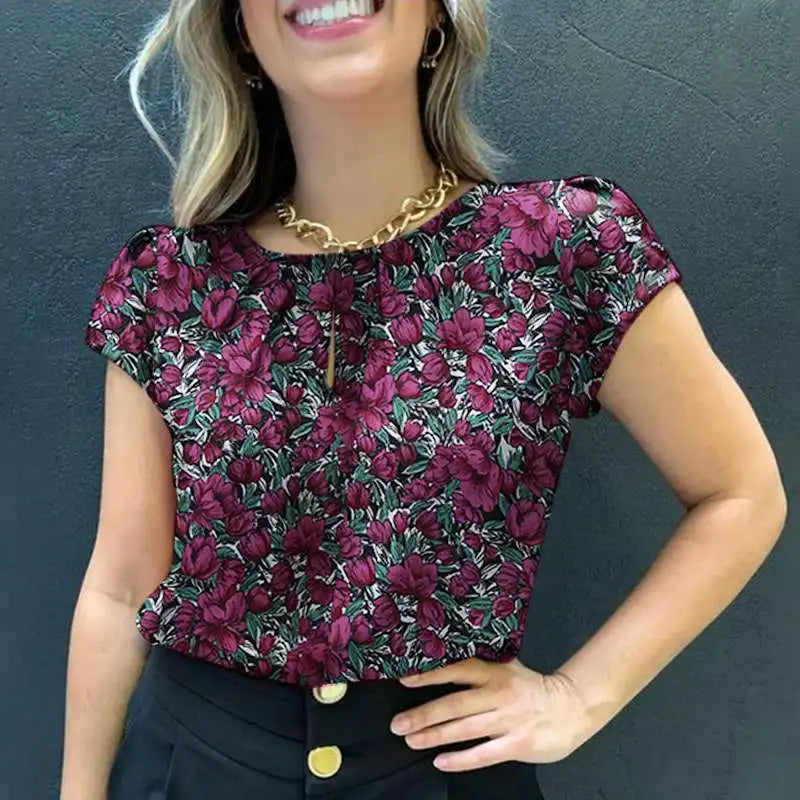 Retro Printed Blouse Women Stylish Shirt Summer Tunic Tops Short Sleeve Beach Party Blusas Bohemian Causal O Neck Chemise