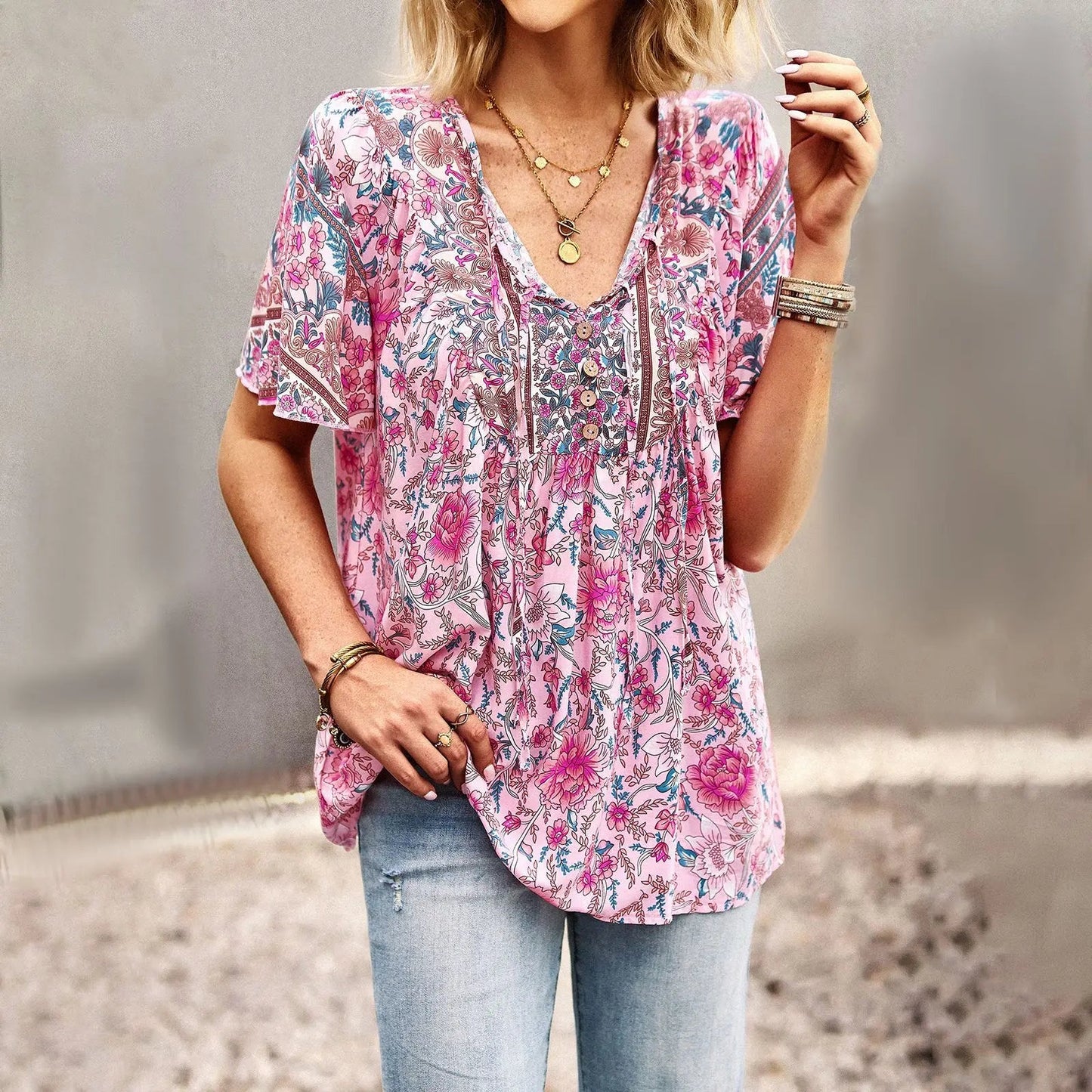 Summer New Fashion Boho T-Shirt Women's Bohemian Clothes Female Tops Free Shipping
