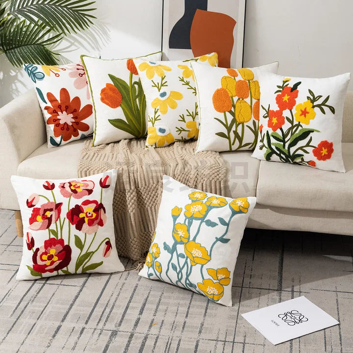 Throw Pillow Cover Decorative Cushion Cover Pastoral Style Home Living Room Sofa Pillow Cover Embroidered Flower Pillow Cover