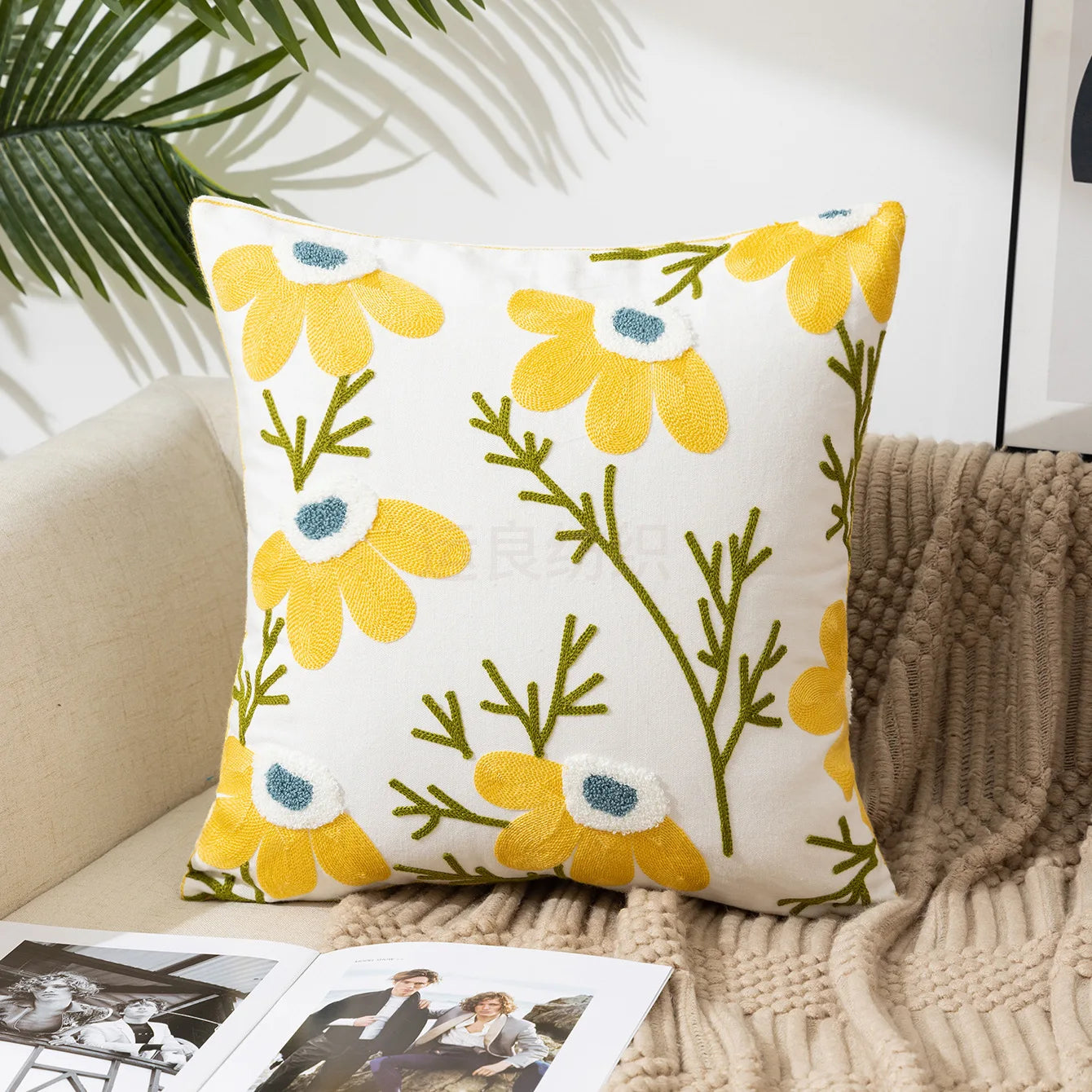 Throw Pillow Cover Decorative Cushion Cover Pastoral Style Home Living Room Sofa Pillow Cover Embroidered Flower Pillow Cover