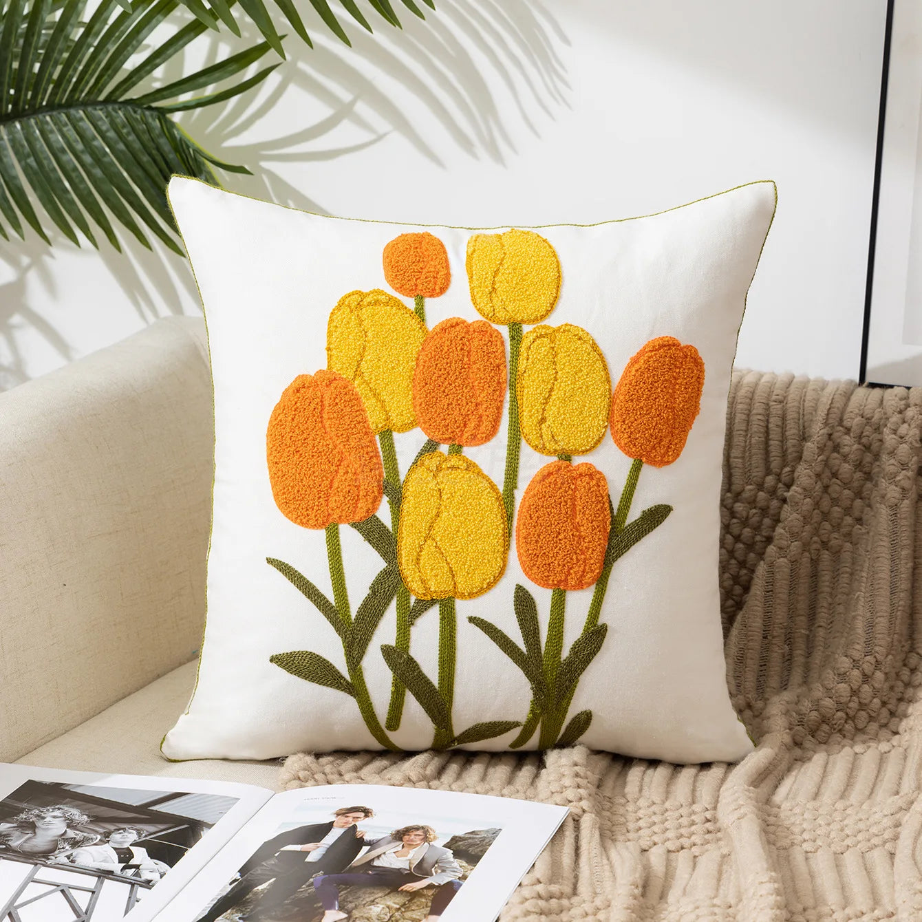 Throw Pillow Cover Decorative Cushion Cover Pastoral Style Home Living Room Sofa Pillow Cover Embroidered Flower Pillow Cover