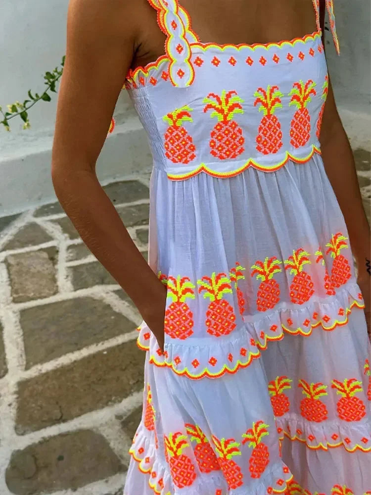 Women Contrasting Printed Sling Lace Up Maxi Dress Fashion Sleeveless Off Shoulder Loose Dresses Vintage Lady Street Vestidos