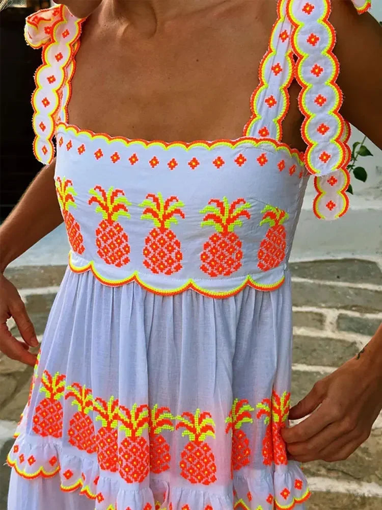 Women Contrasting Printed Sling Lace Up Maxi Dress Fashion Sleeveless Off Shoulder Loose Dresses Vintage Lady Street Vestidos
