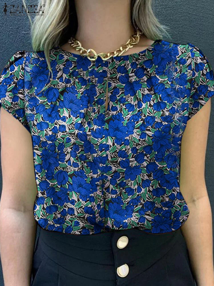 Retro Printed Blouse Women Stylish Shirt Summer Tunic Tops Short Sleeve Beach Party Blusas Bohemian Causal O Neck Chemise