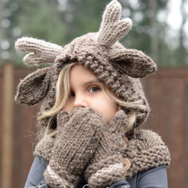 Super Cute Knitted Elk Single Button Hat Glove Accessories