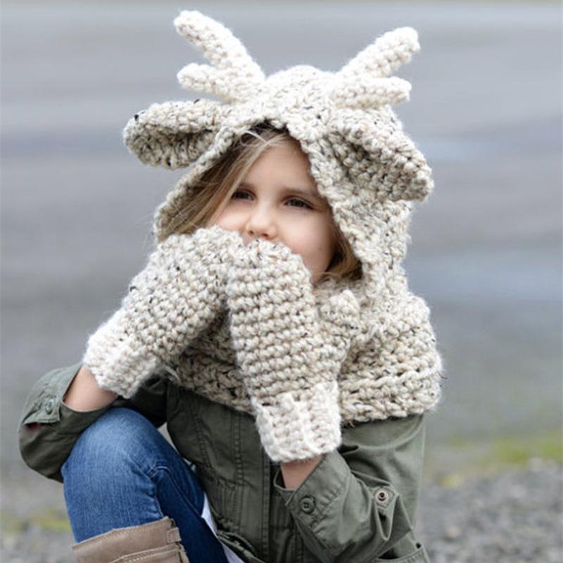 Super Cute Knitted Elk Single Button Hat Glove Accessories
