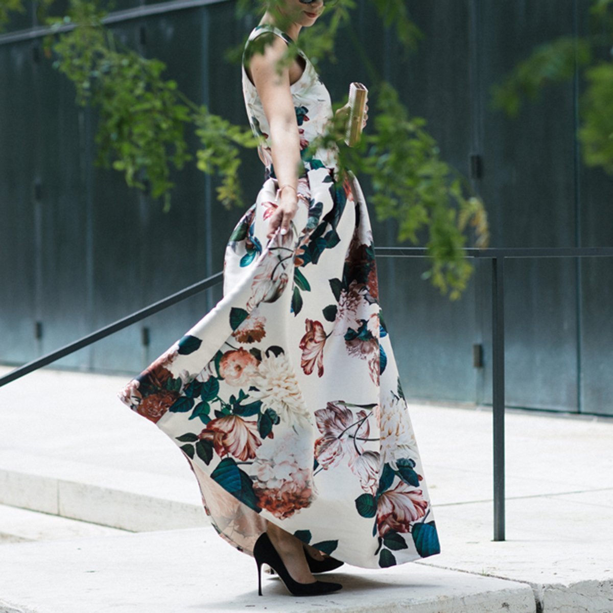 Autumn And Winter Sexy V-Neck Print Sleeveless High Waist Evening Dress