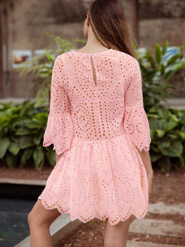 Summer Lace Splice Solid Color Mini Dress