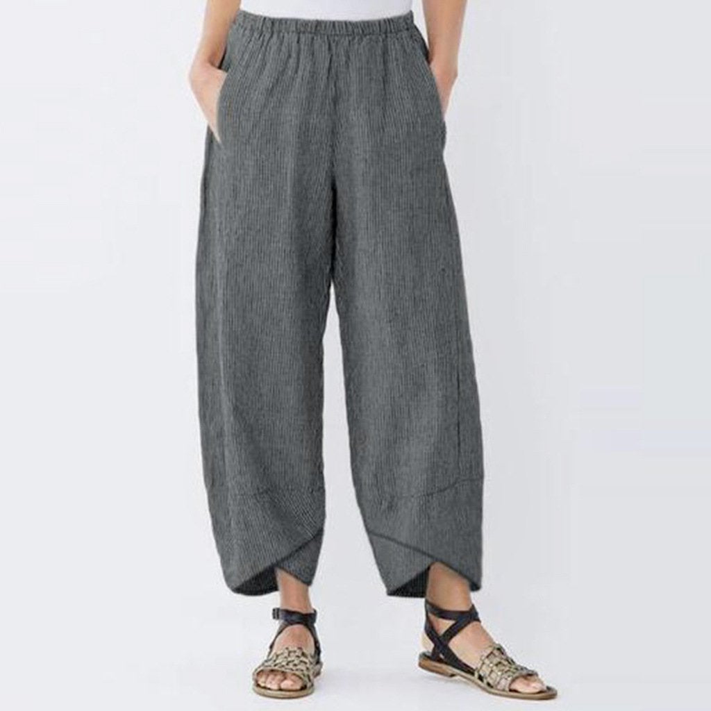 Plus Size Loose Women Yoga Trousers with Thin Strips and Wide Legs