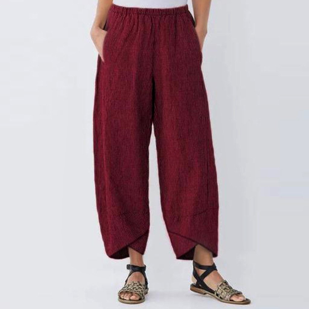 Plus Size Loose Women Yoga Trousers with Thin Strips and Wide Legs
