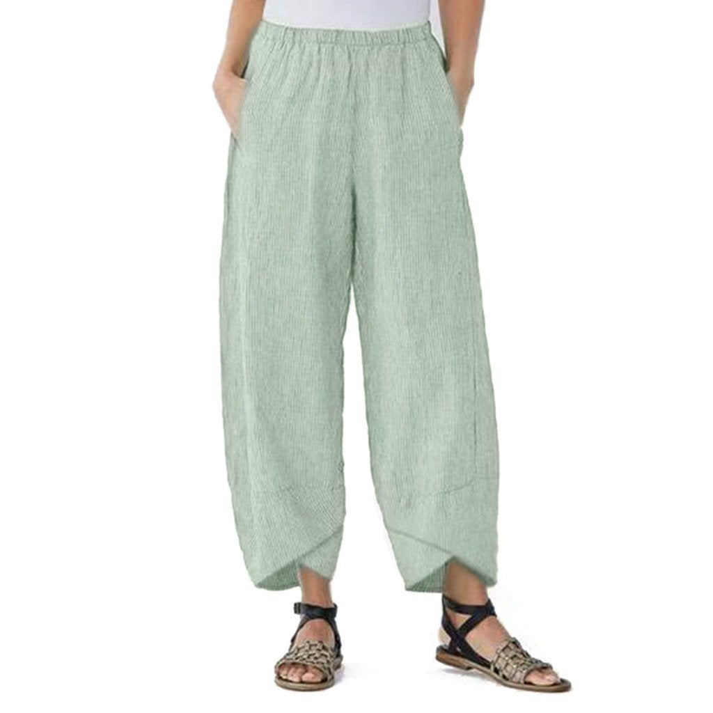 Plus Size Loose Women Yoga Trousers with Thin Strips and Wide Legs