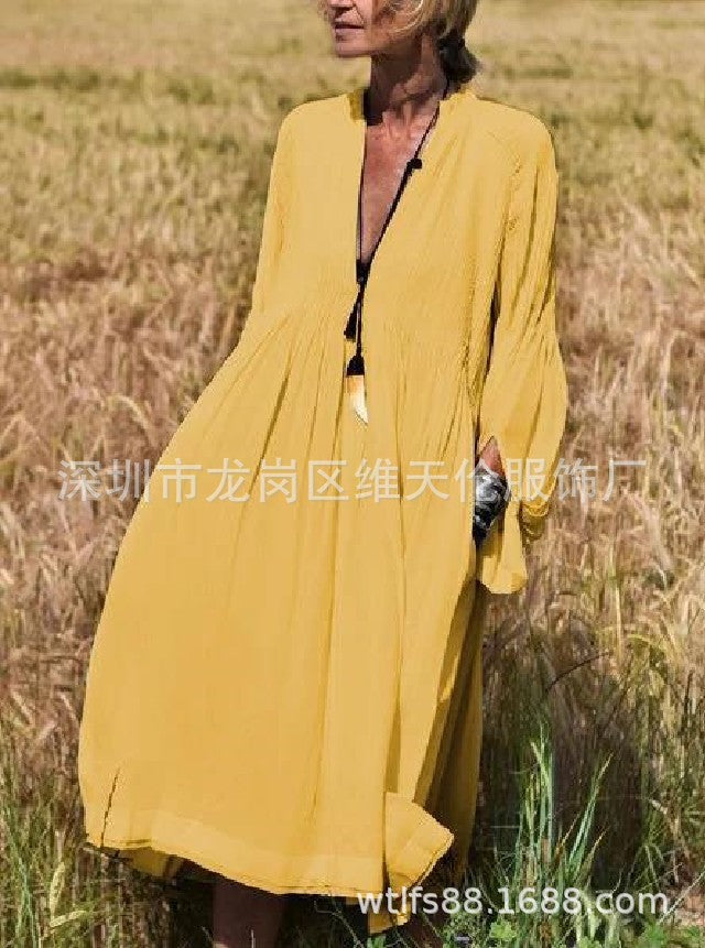 Deep V stand neck bubble Chiffon Dress