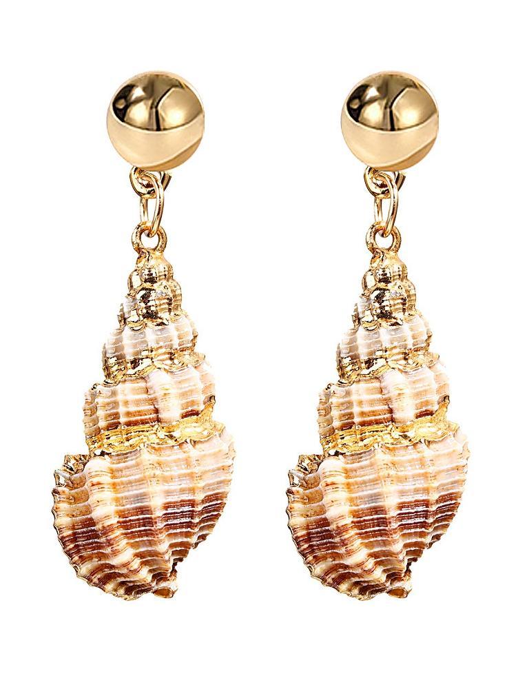 Retro Simple Gold Beads Inlaid Gold Edge Conch Earrings Female - emogogo