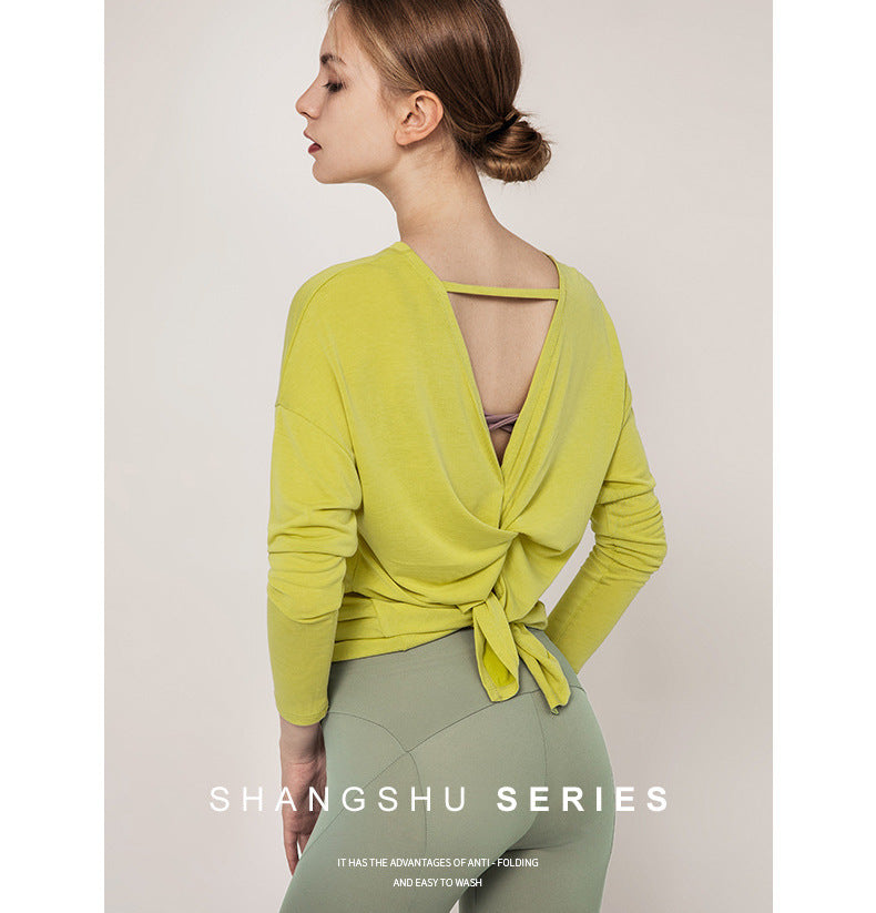 Sports long sleeve fitness top solid color beauty back split Yoga new round neck quick drying