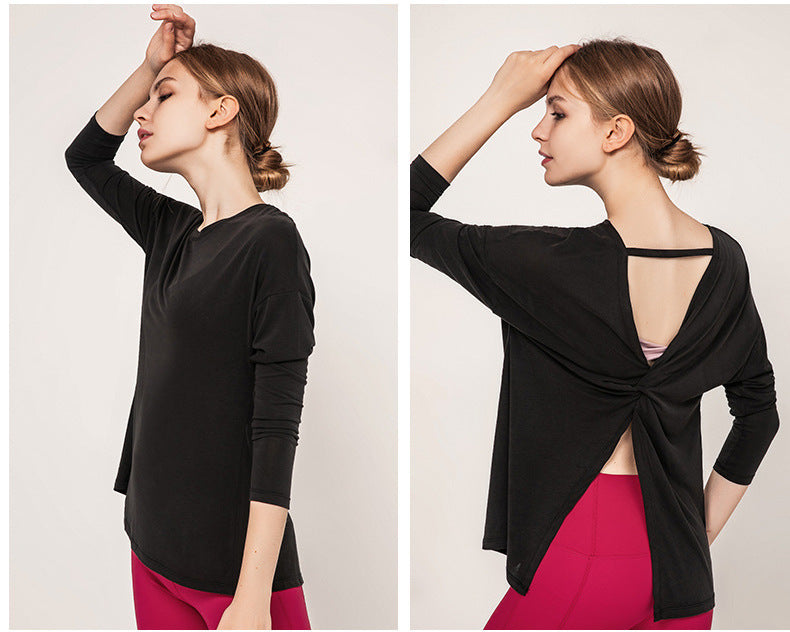 Sports long sleeve fitness top solid color beauty back split Yoga new round neck quick drying