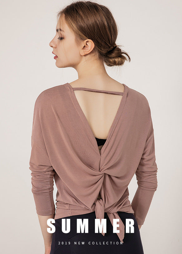 Sports long sleeve fitness top solid color beauty back split Yoga new round neck quick drying