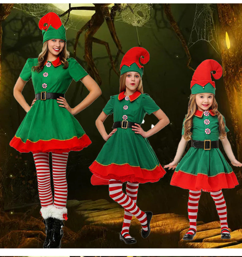 Children's Halloween Costume Christmas Elf costume Cosplay adult men's and women's Christmas Costume