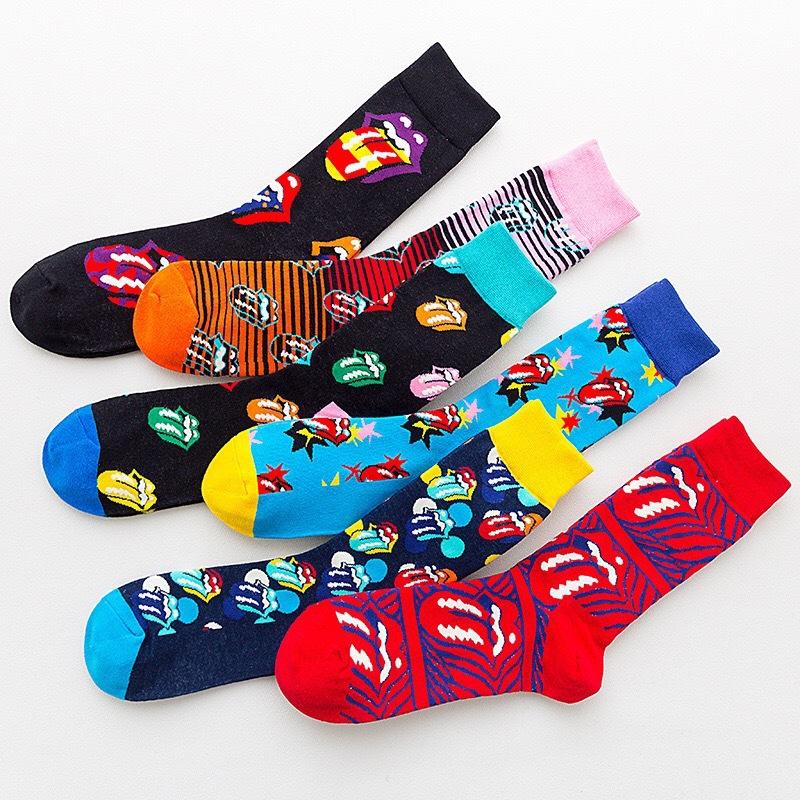 Trend Rolling Stone Band Joint Big Tongue Rock Style Fashion Men's and Women's Cotton Personality Mid Autumn and Winter Socks