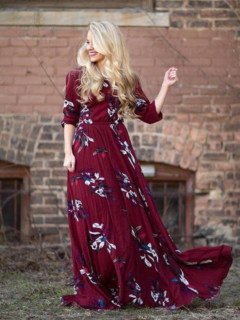Bohemia Printed Three-quarter Sleeve Maxi Dresses