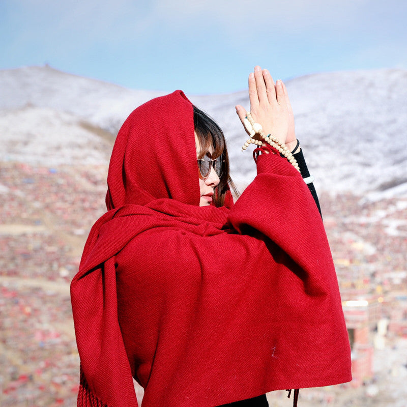 Warm Red Shawl Red Scarf National Wind Oversized Scarf