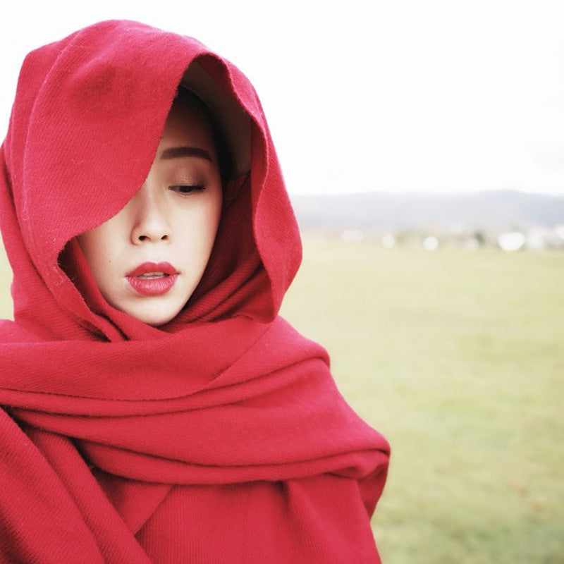 Warm Red Shawl Red Scarf National Wind Oversized Scarf