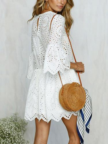 Summer Lace Splice Solid Color Mini Dress