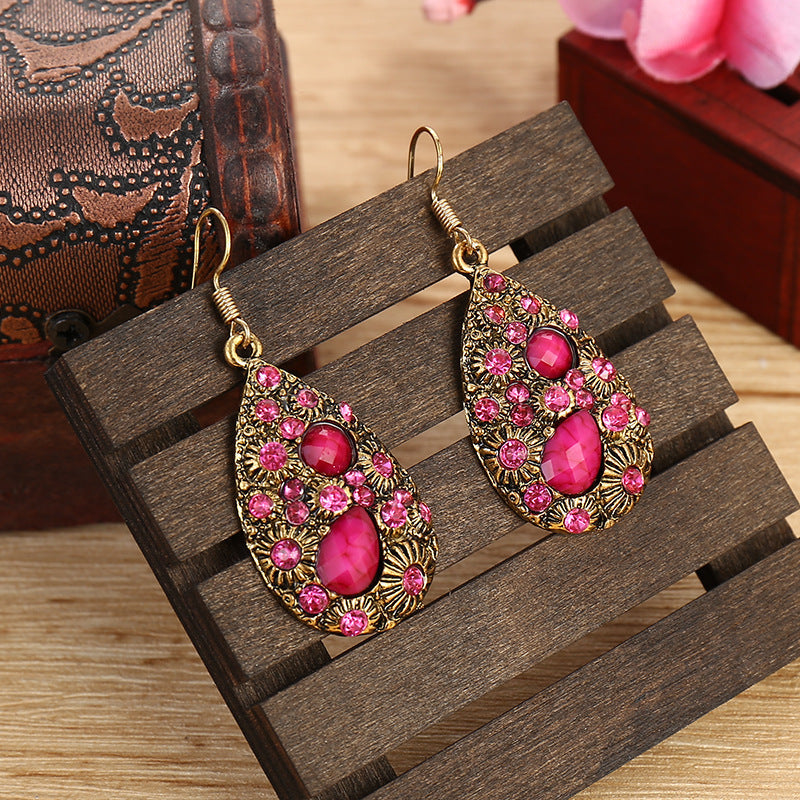 Creative Water Drop Gem Inlaid Ancient National Style Earrings