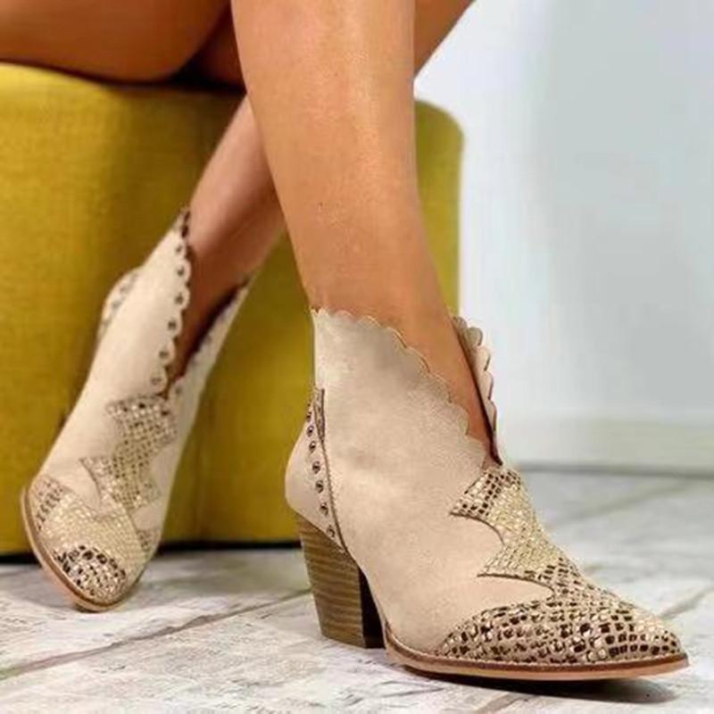 Single Hit Fall and Winter Pointy Thick Heel Casual Short Women's Martin Boots