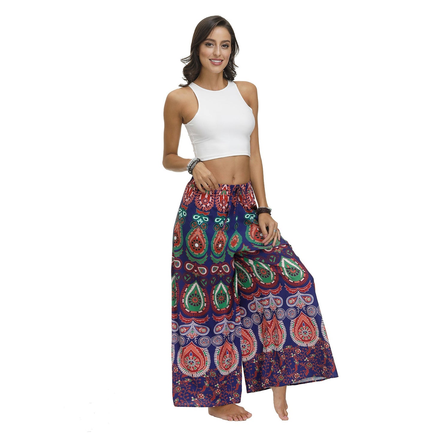 New Ethnic Style Casual All-match Wide-leg Pants with Waist Loose Pants