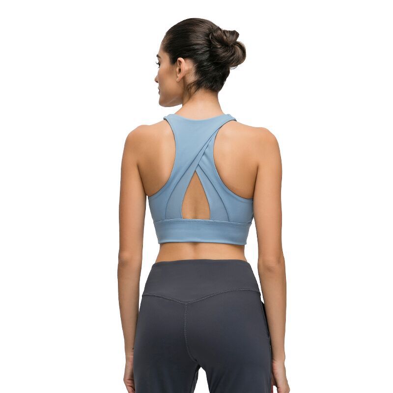 High collar sports bra triangle hollow back gathered shockproof yoga exercise underwear women