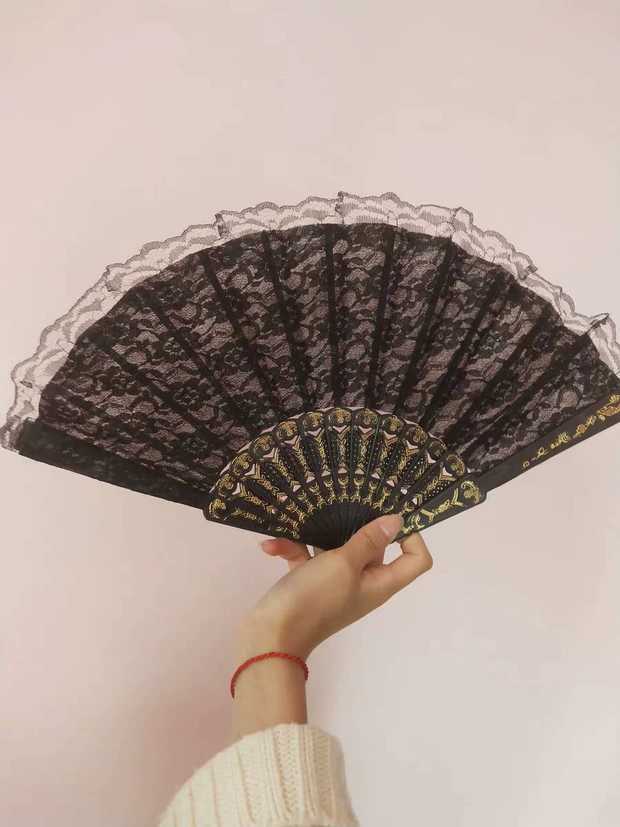 Charming Gothic Lolita Dark Lace Tassel Fans