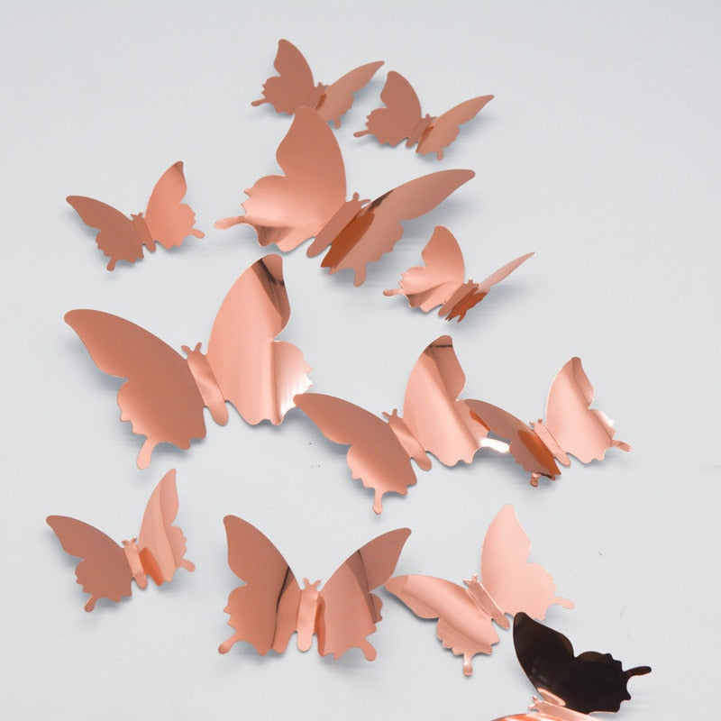 12Pcs/lot 3D Butterfly Mirror Wall Sticker Decal Wall Art Removable Wedding Decoration Kids Room Decoration Sticker