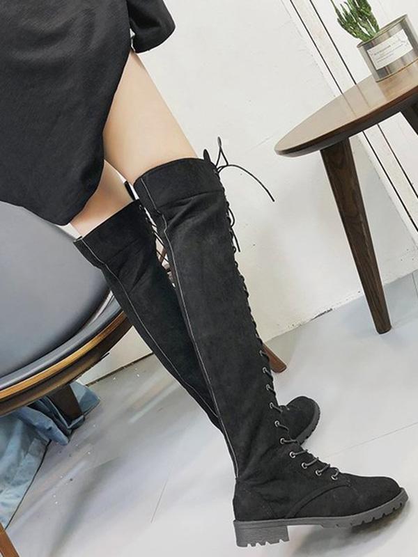 Winter Solid Bandage Over-the-knee Boots