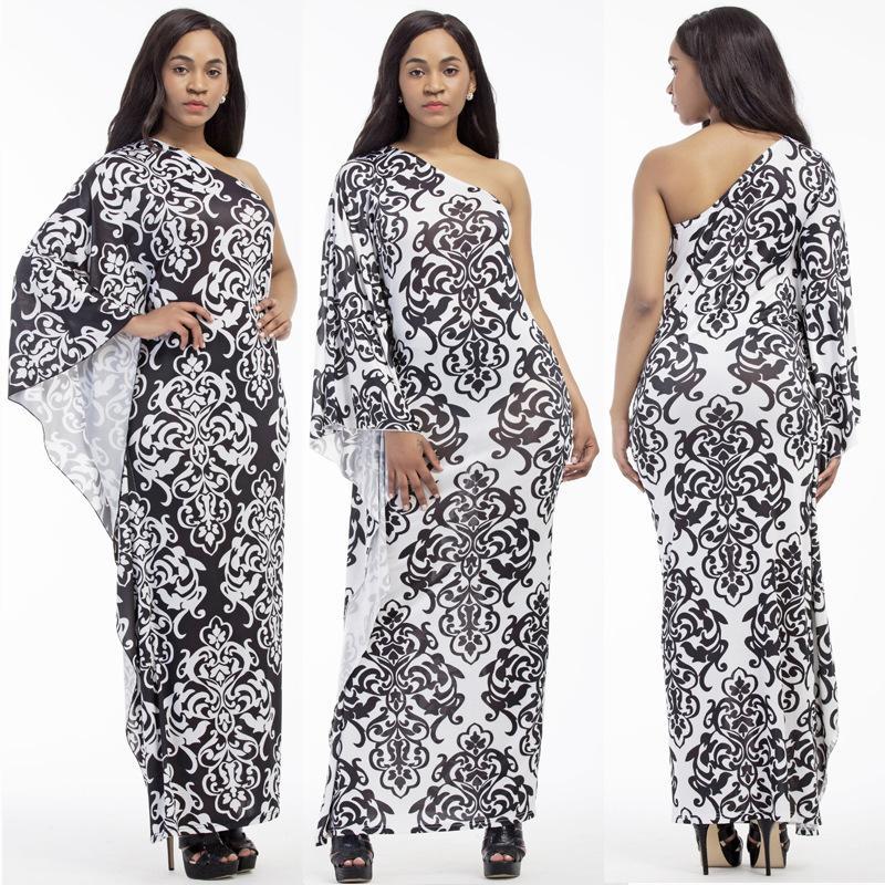 Sexy Printed Oblique Shoulder Boho Beach Maxi Long Dress